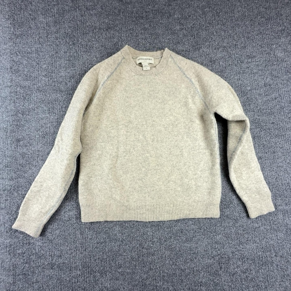 Banana Republic Sweater Mens Medium Beige Lambswool Crewneck Knit Pullover